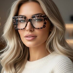 ✨NEW Stylish Tortoiseshell Pink Accents Square Glasses